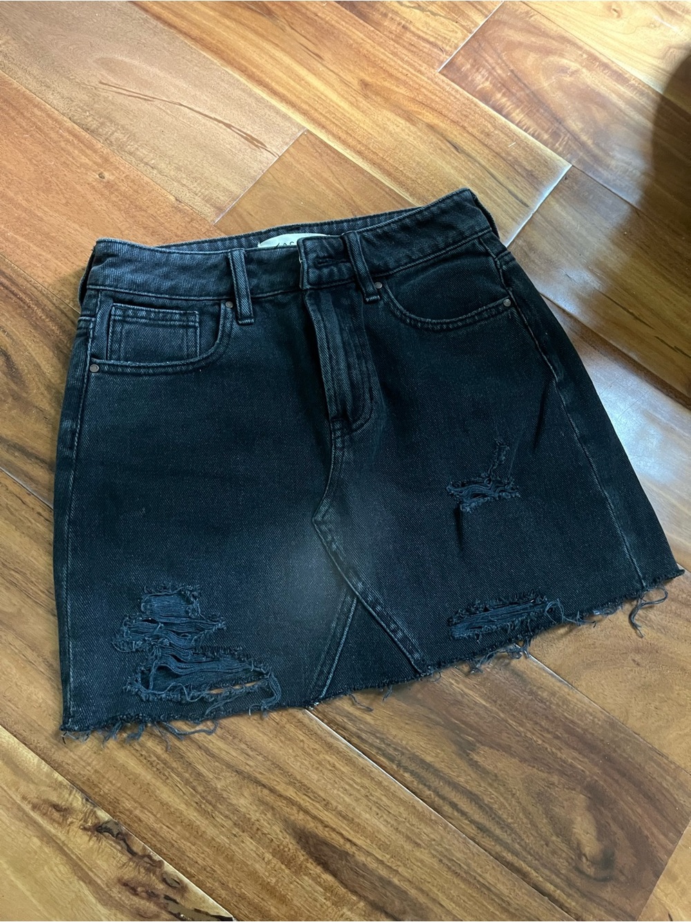 PacSun Black Distressed Denim Mini Skirt